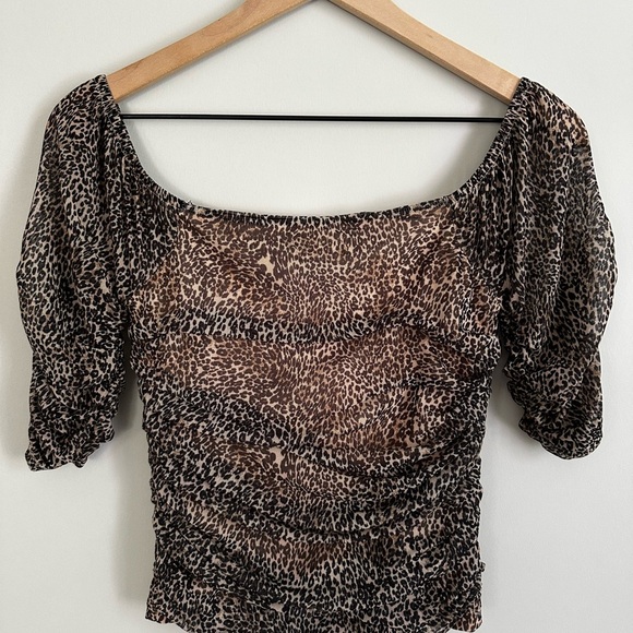 NWT Anthropologie Animal Print Off-Shoulder Blouse Size XS - Picture 6 of 6